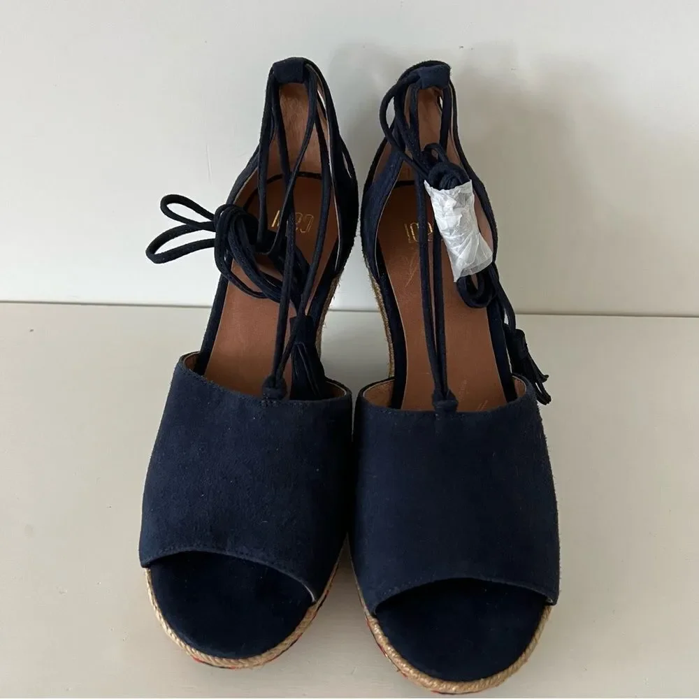 Cabi Isla NWOT wedge blue suede ankle tie up strap espadrilles sandals size 6